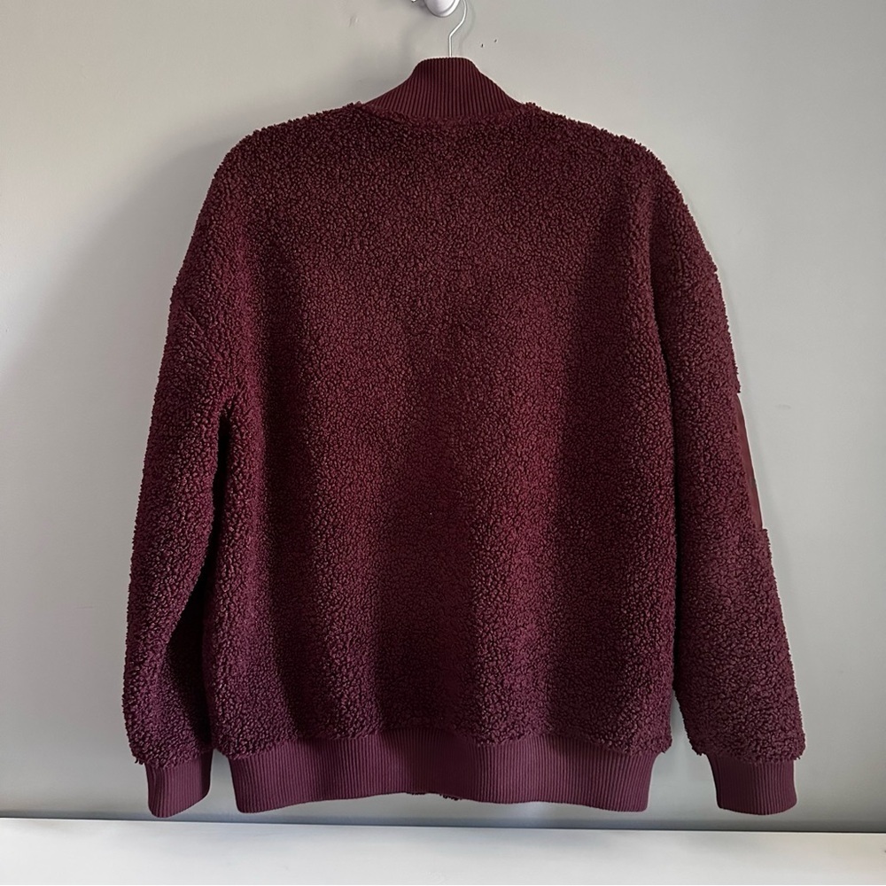 Bench Teddy Bear Bomber Jacket Maroon Zipper Pockets Size S - Picture 5 of 10